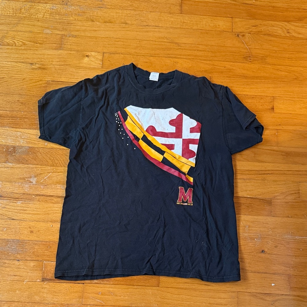 Black Graphic T-Shirt with Flag Design